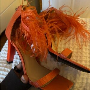 Elegant Orange Feathered Women's Heels